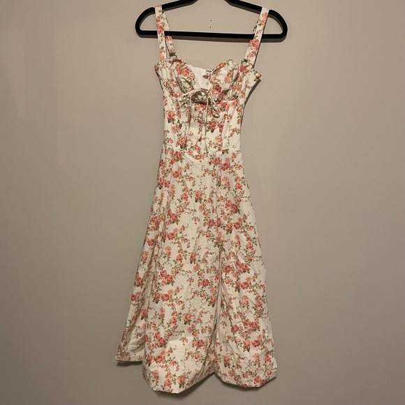 House of CB Carmen Bustier Sundress rose floral print XS coquette wedding bride - Picture 3 of 10
